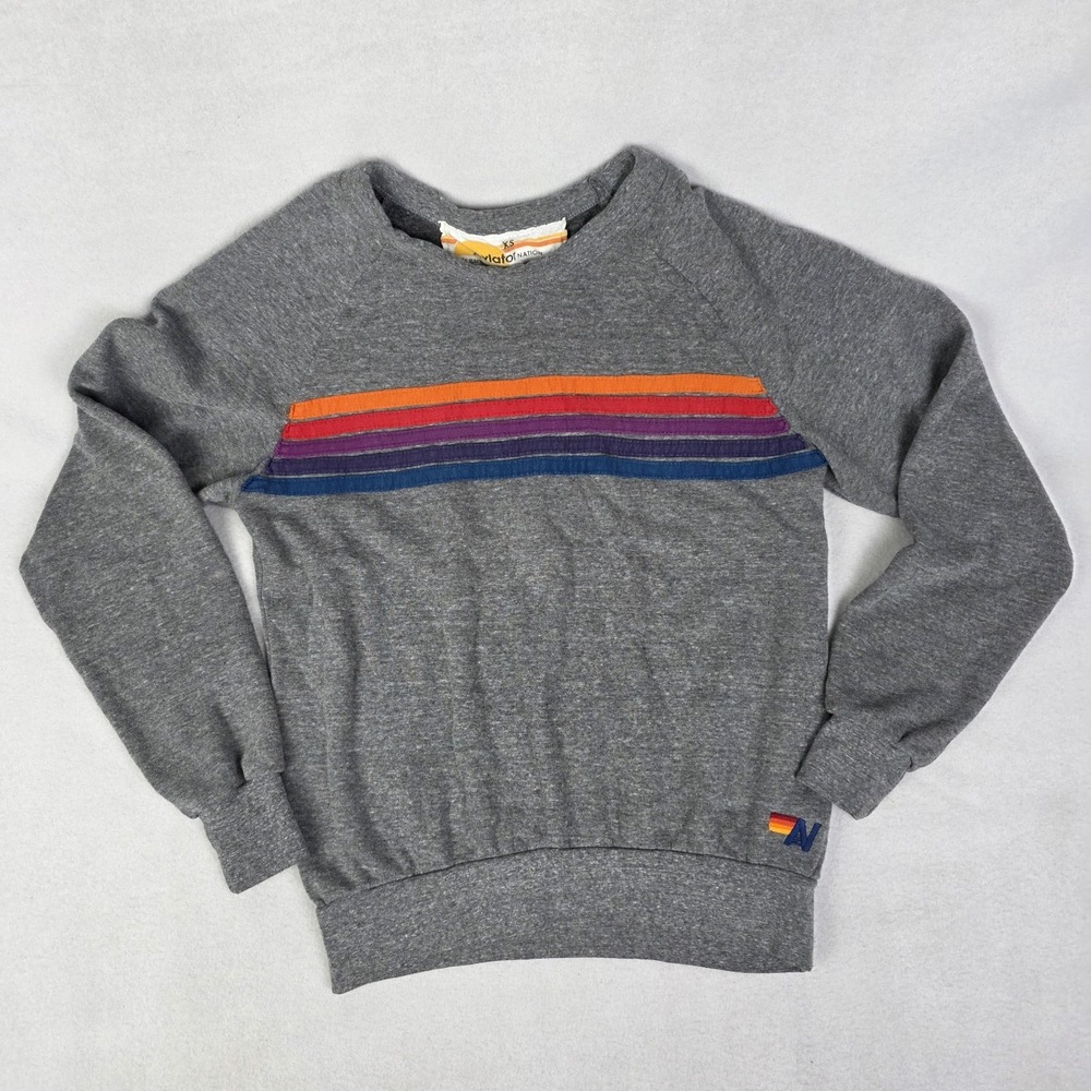 Aviator Nation Sweatshirt Womens XS Gray 5 Stripe Pullover Crewneck Made In USA